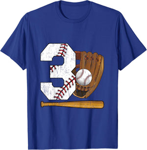 Kids 3rd Birthday Baseball Boy Three Year Old Baseball Player T-Shirt - T-Shirt | Royal