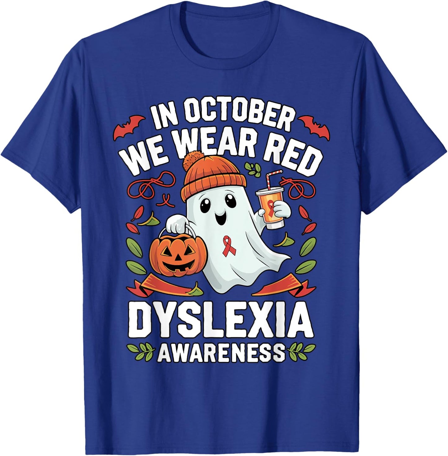 Awareness Ribbon October Wear Red Dyslexia Awareness Ghost T-Shirt - T-Shirt | Royal