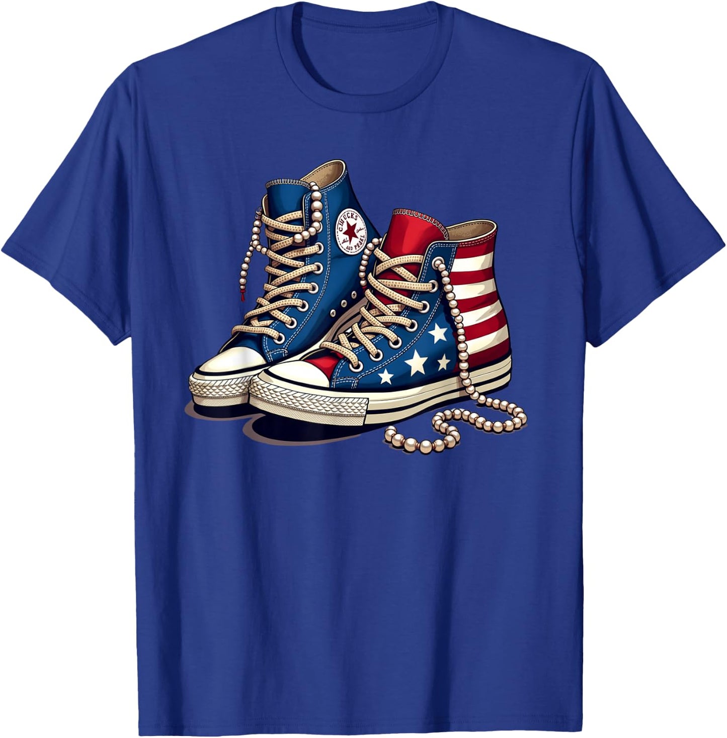 Women Girls Chucks and Pearls Cute Shoes Bling 2024 T-Shirt - T-Shirt | Royal