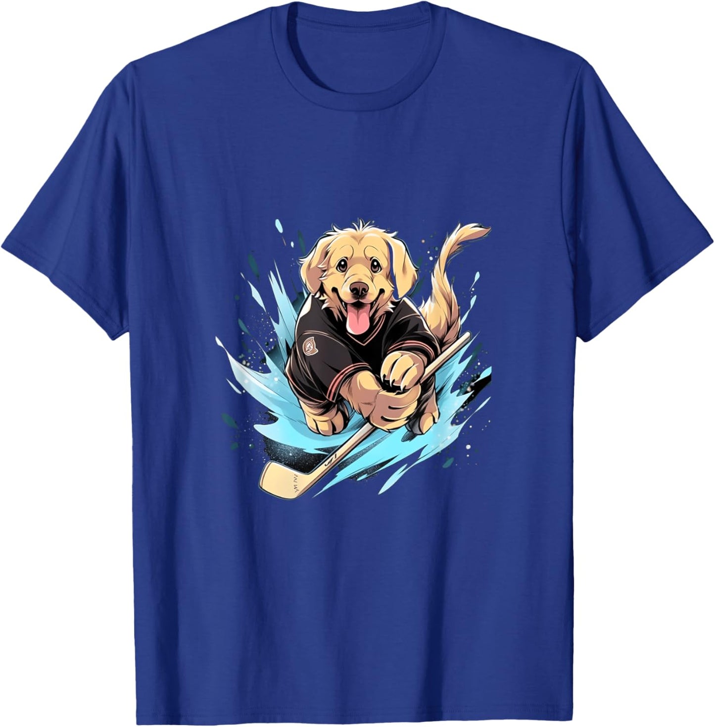 Hockey Golden Retriever Ice Hockey Player Hockey Stick T-Shirt - T-Shirt | Royal