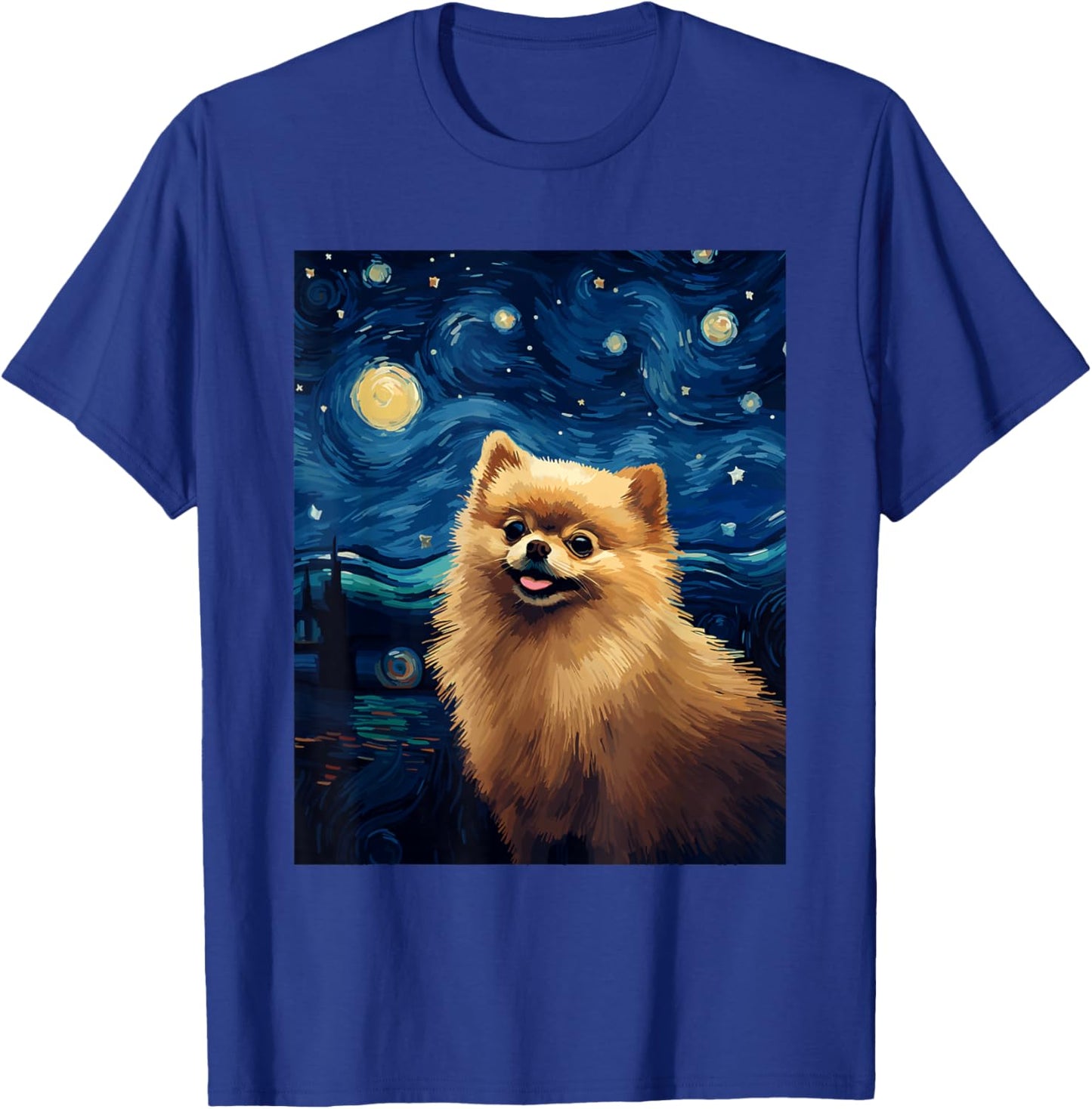 Pomeranian Dog Starry Night Van Gogh Art Lover T-Shirt - T-Shirt | Royal