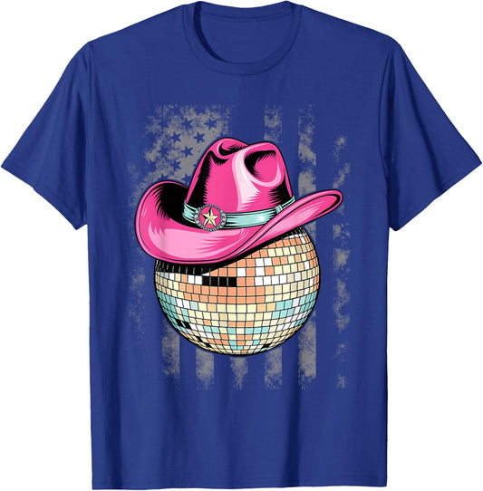 Retro Style Pink Cowboy Hat Club Disco Ball T-Shirt - T-Shirt | Royal