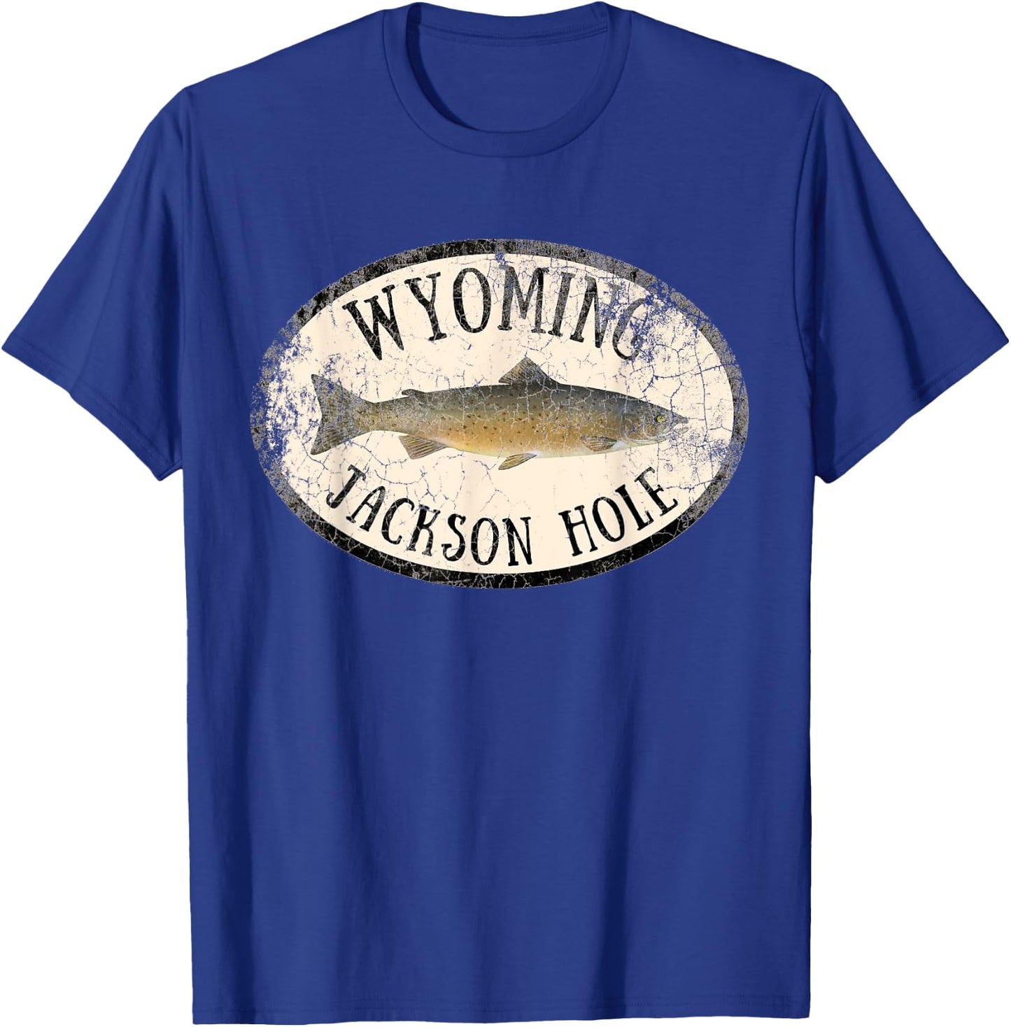 Wyoming Jackson Hole Trout Fish Fly Fishing Vintage T-Shirt - T-Shirt | Royal