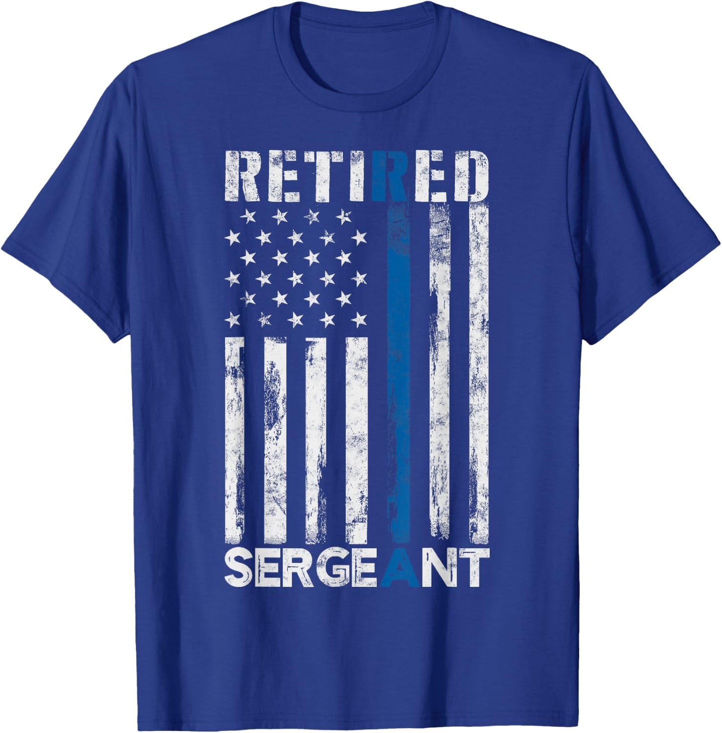 Retired Sergeant Police gift Thin Blue Line American Flag T-Shirt - T-Shirt | Royal
