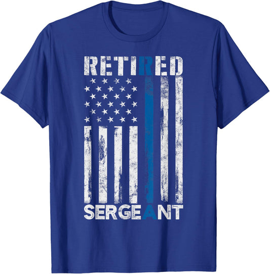 Retired Sergeant Police gift Thin Blue Line American Flag T-Shirt - T-Shirt | Royal