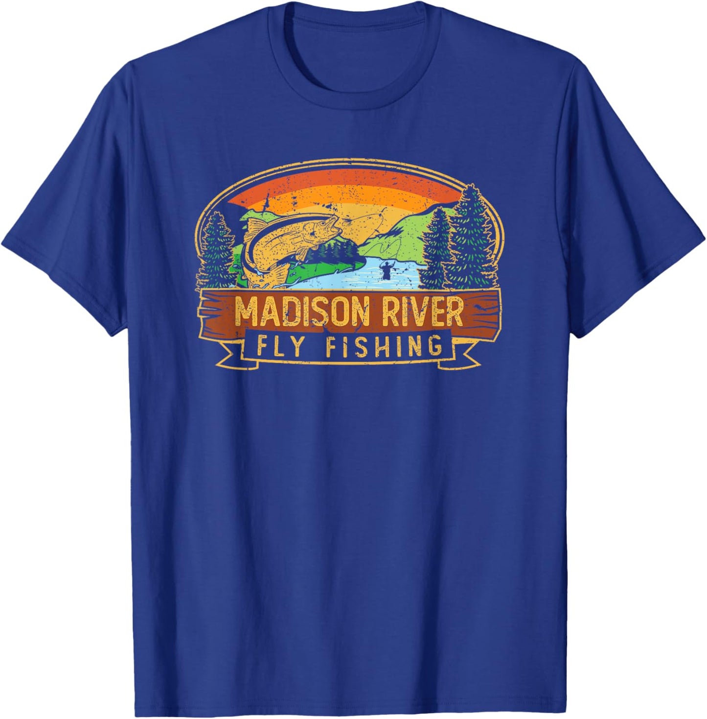Madison River Fly Fishing Fisherman Montana Wyoming T-Shirt - T-Shirt | Royal