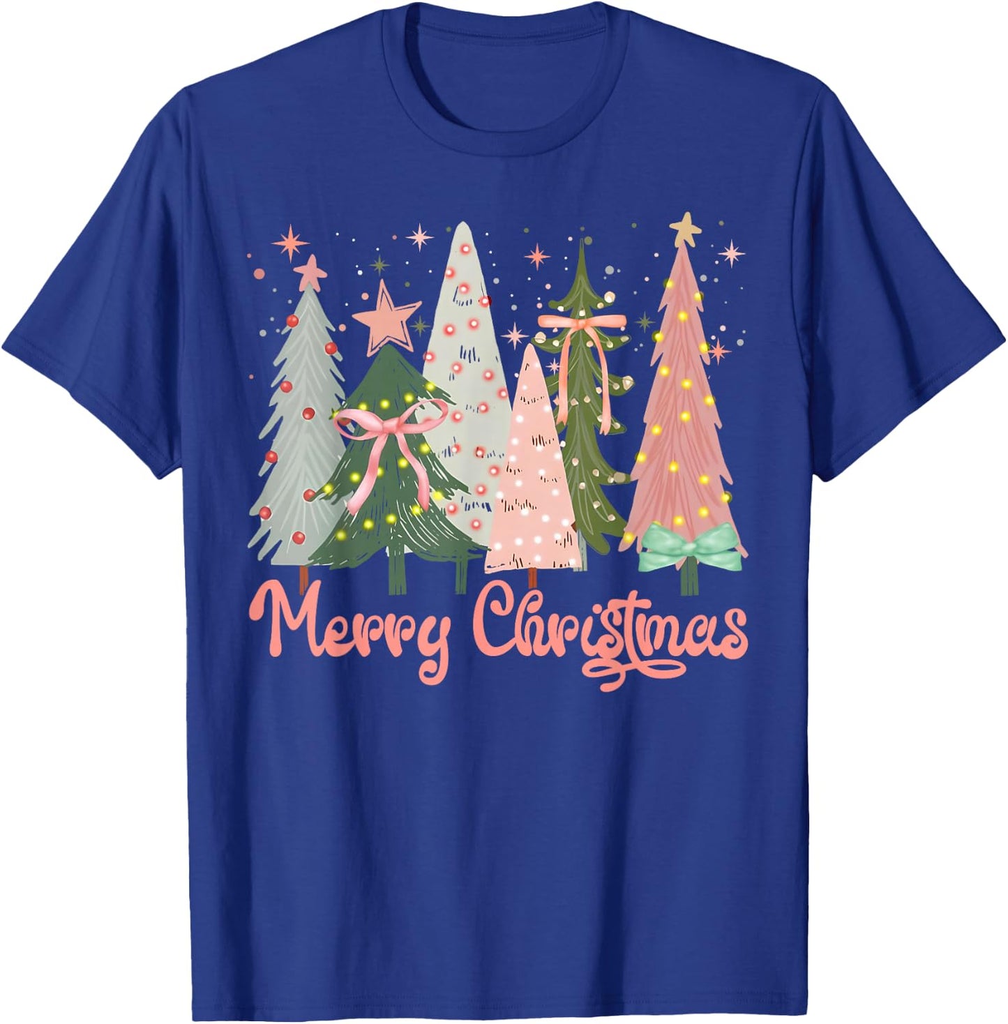 Merry Christmas Tree Boho Xmas Pink Girl Women T-Shirt - T-Shirt | Royal
