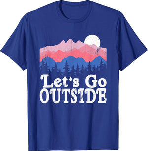 Let's Go Outside Retro Mountains Camping Outdoors Hiking T-Shirt - T-Shirt | Royal