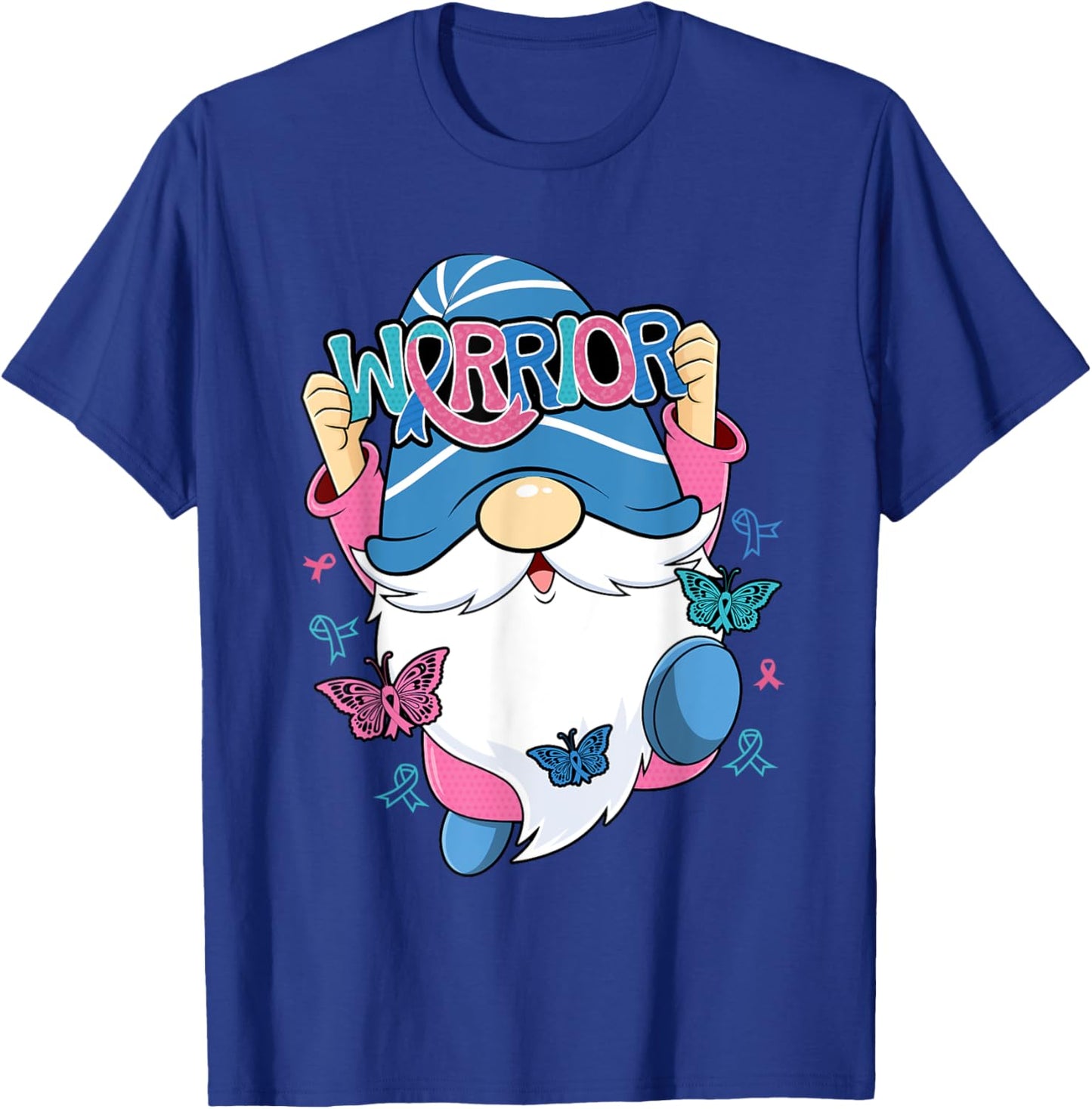 Thyroid Cancer Gnome Warrior Purple Teal Pink Ribbon Month T-Shirt - T-Shirt | Royal