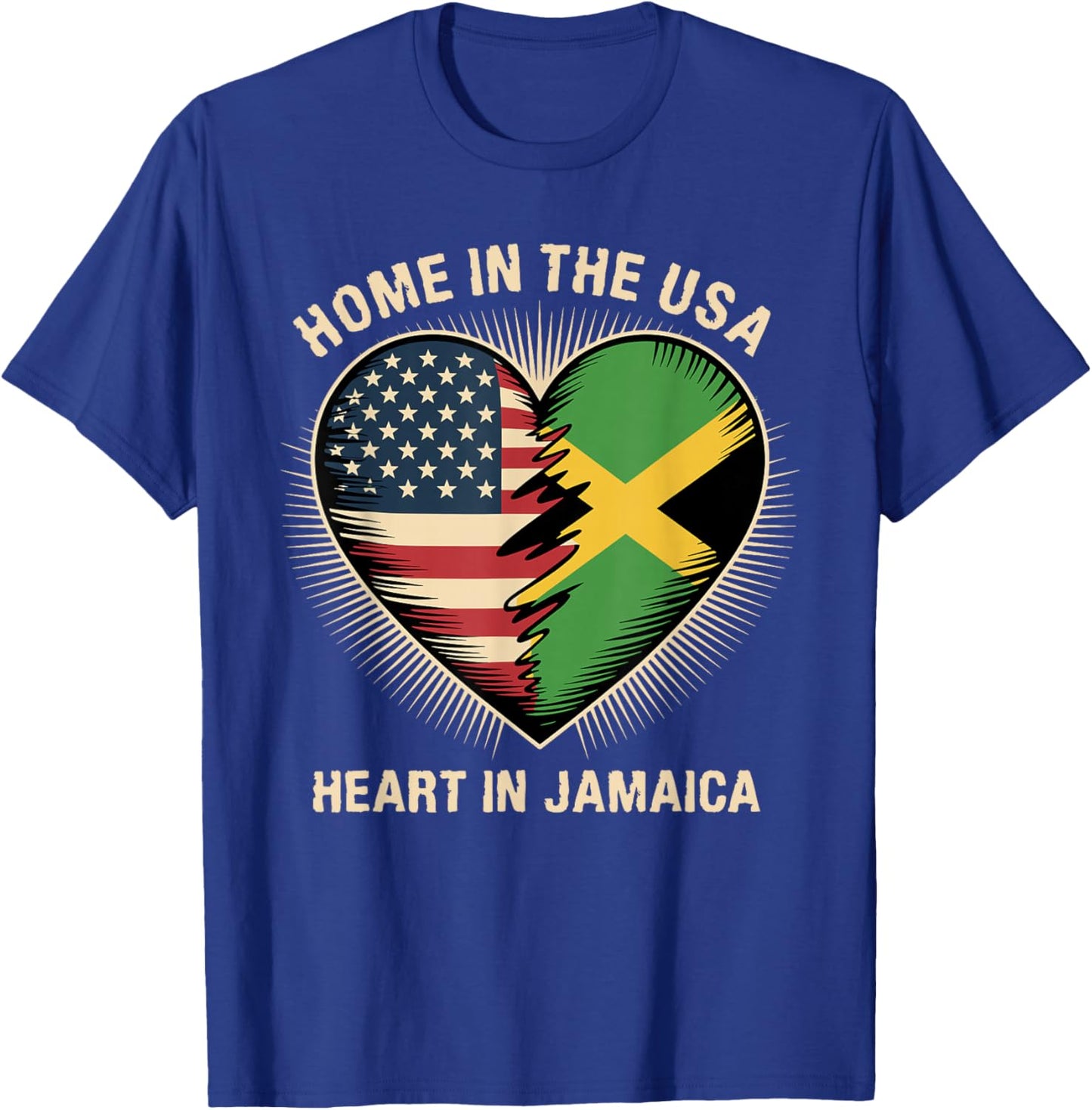 Home in The USA Heart in Jamaica American Jamaican America T-Shirt - T-Shirt | Royal