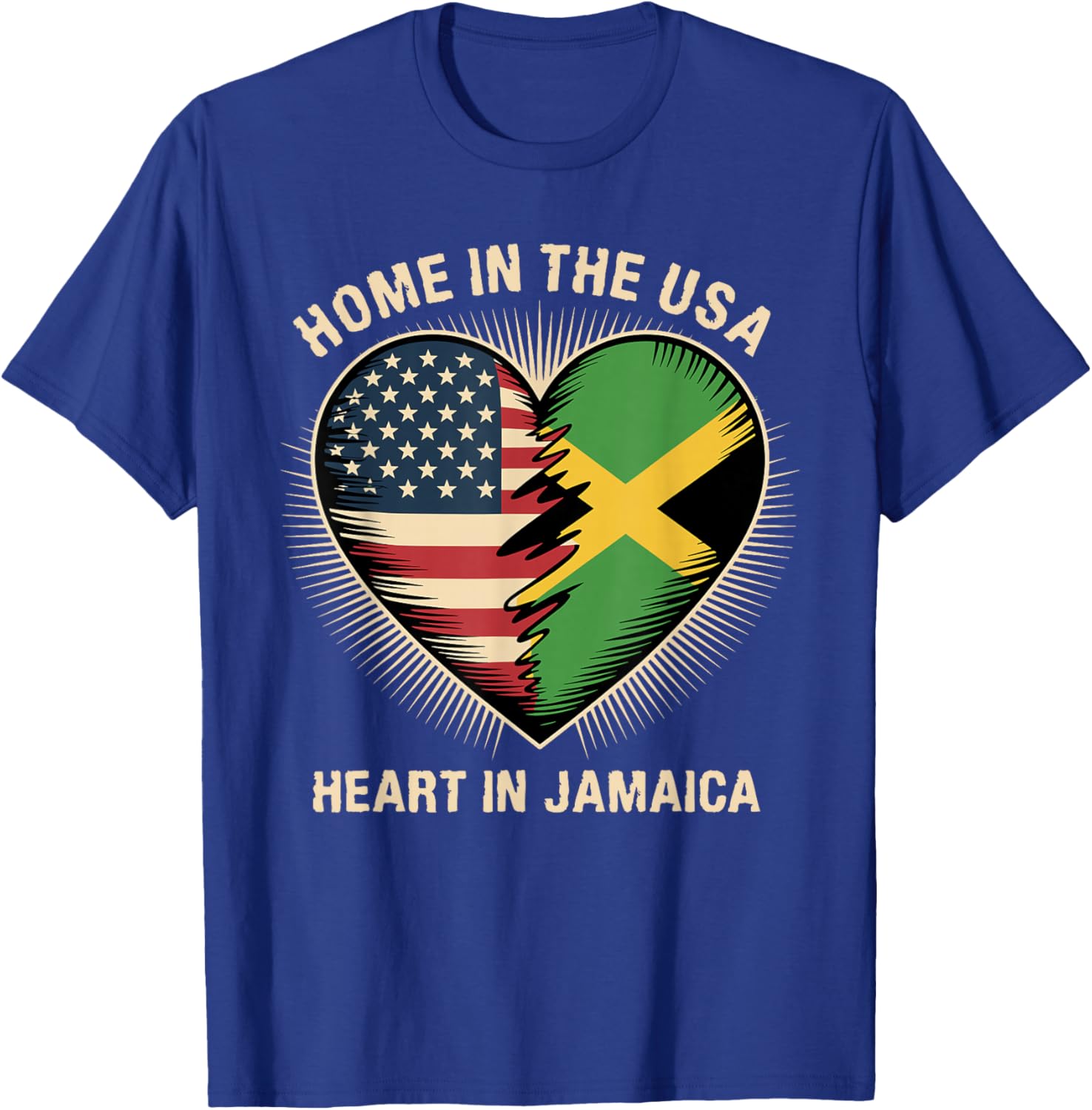 Home in The USA Heart in Jamaica American Jamaican America T-Shirt - T-Shirt | Royal