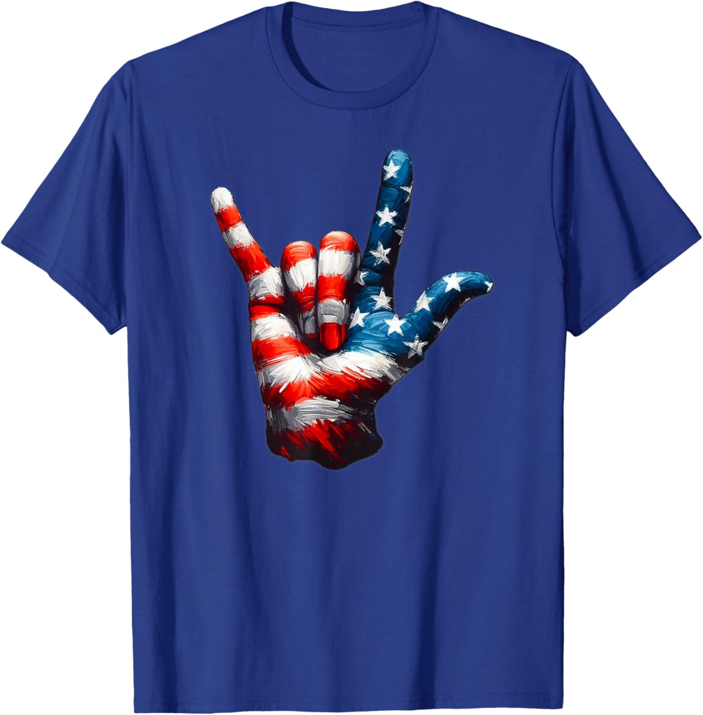 ASL USA Flag 'Love Sign' for Independence and Veterans Day T-Shirt - T-Shirt | Royal