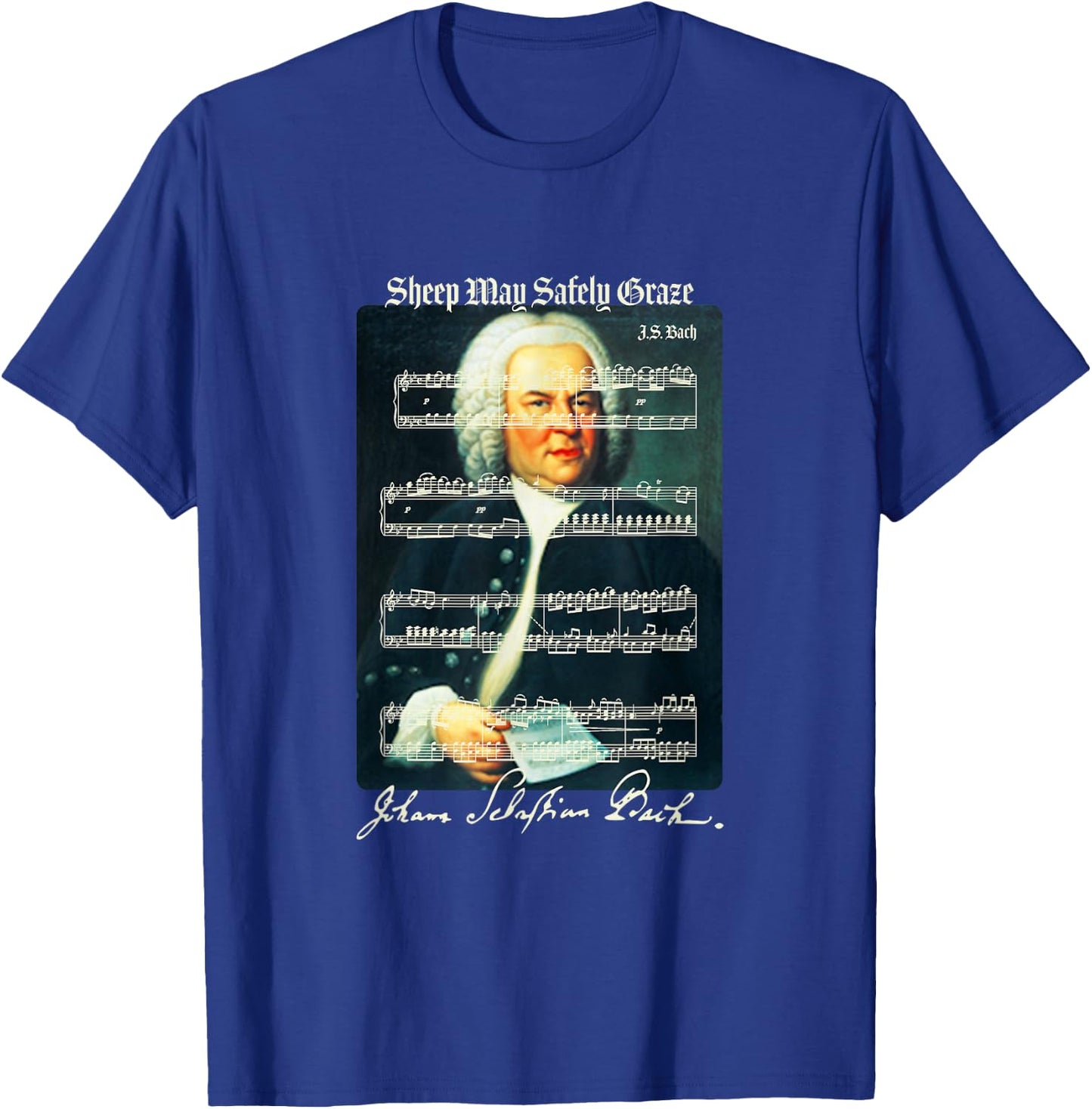 Sheep May Safely Graze J.S. Bach Portrait & Signature Music T-Shirt - T-Shirt | Royal
