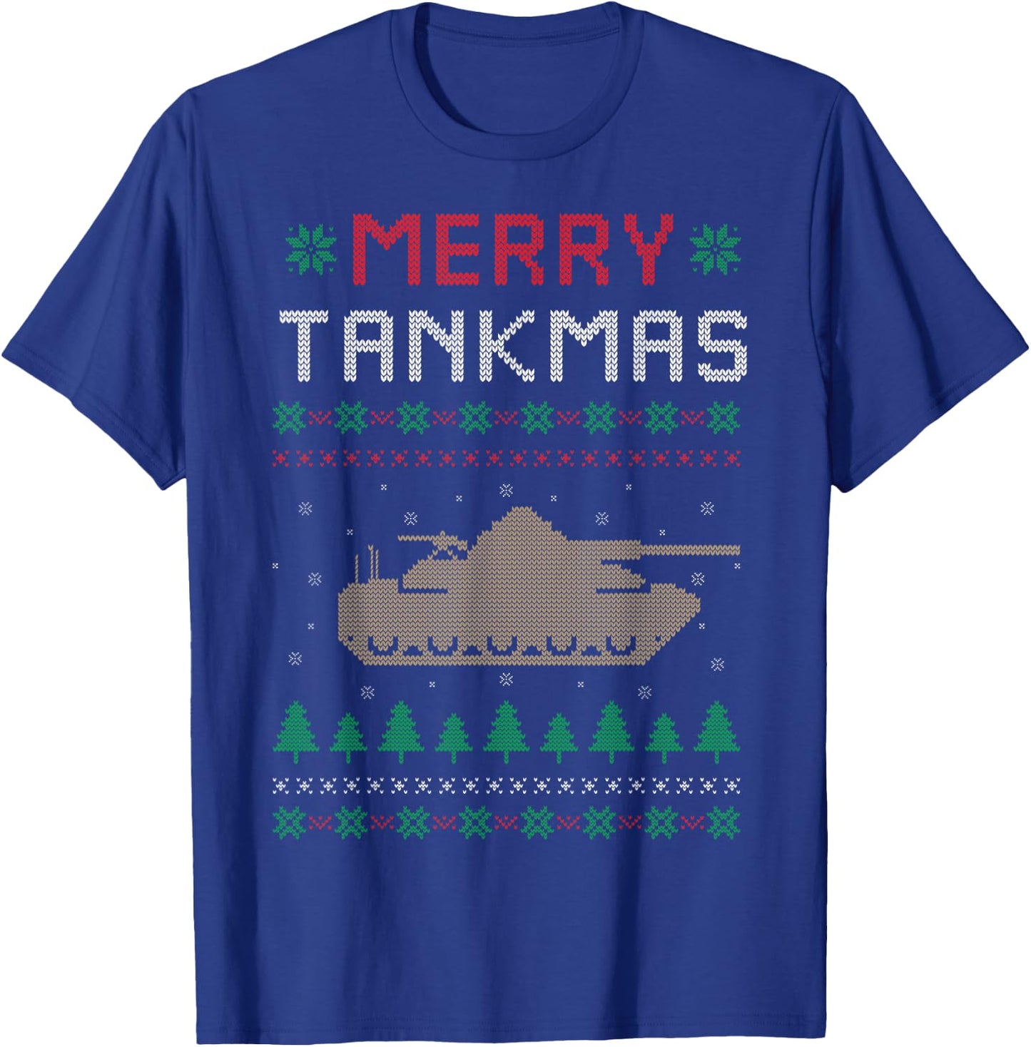 Merry Tankmas Battle Tank War Tank Ugly Christmas Sweater T-Shirt - T-Shirt | Royal