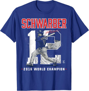 Kyle Schwarber Player Number 2016 World Champion T-Shirt - T-Shirt | Royal
