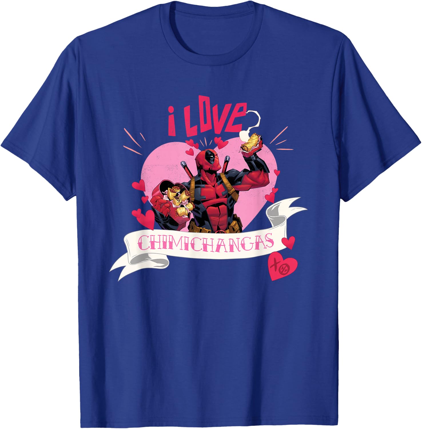 Marvel Valentine’s Day Deadpool Heart I Love Chimichangas T-Shirt - T-Shirt | Royal