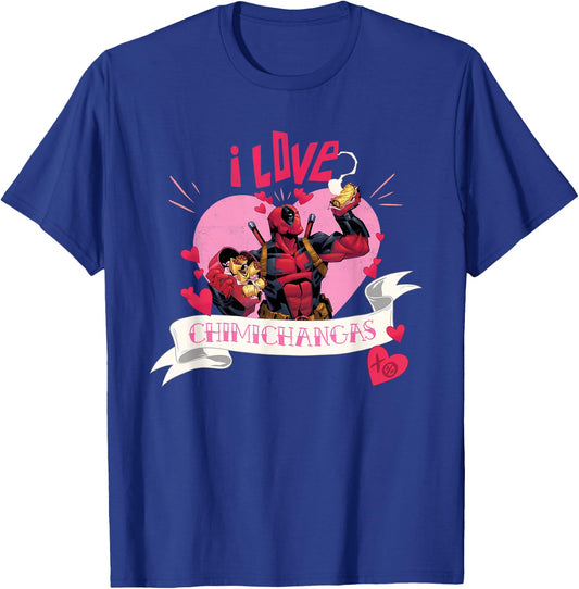 Marvel Valentine’s Day Deadpool Heart I Love Chimichangas T-Shirt - T-Shirt | Royal