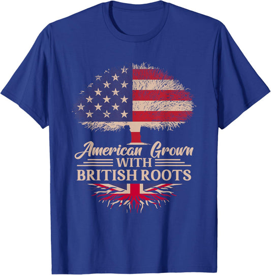 American Grown with British Roots Half American Flag British T-Shirt - T-Shirt | Royal