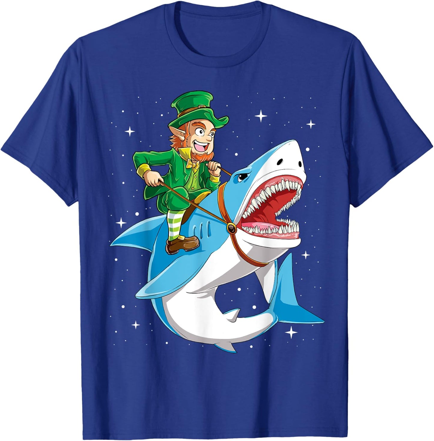 Leprechaun Riding Shark St Patricks Day Boys Girls Men Women T-Shirt - T-Shirt | Royal