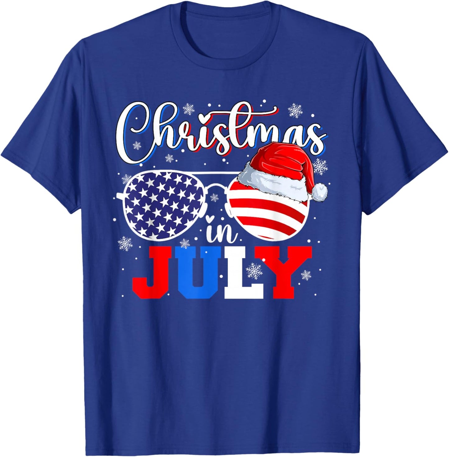 Christmas in July Santa Hat Sunglasses USA Flag 4th of July T-Shirt - T-Shirt | Royal
