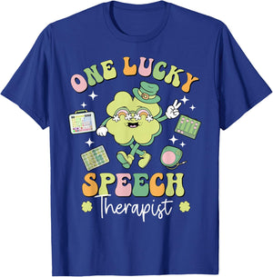One Lucky Speech Therapist SLP Shamrock St Patricks Day T-Shirt - T-Shirt | Royal