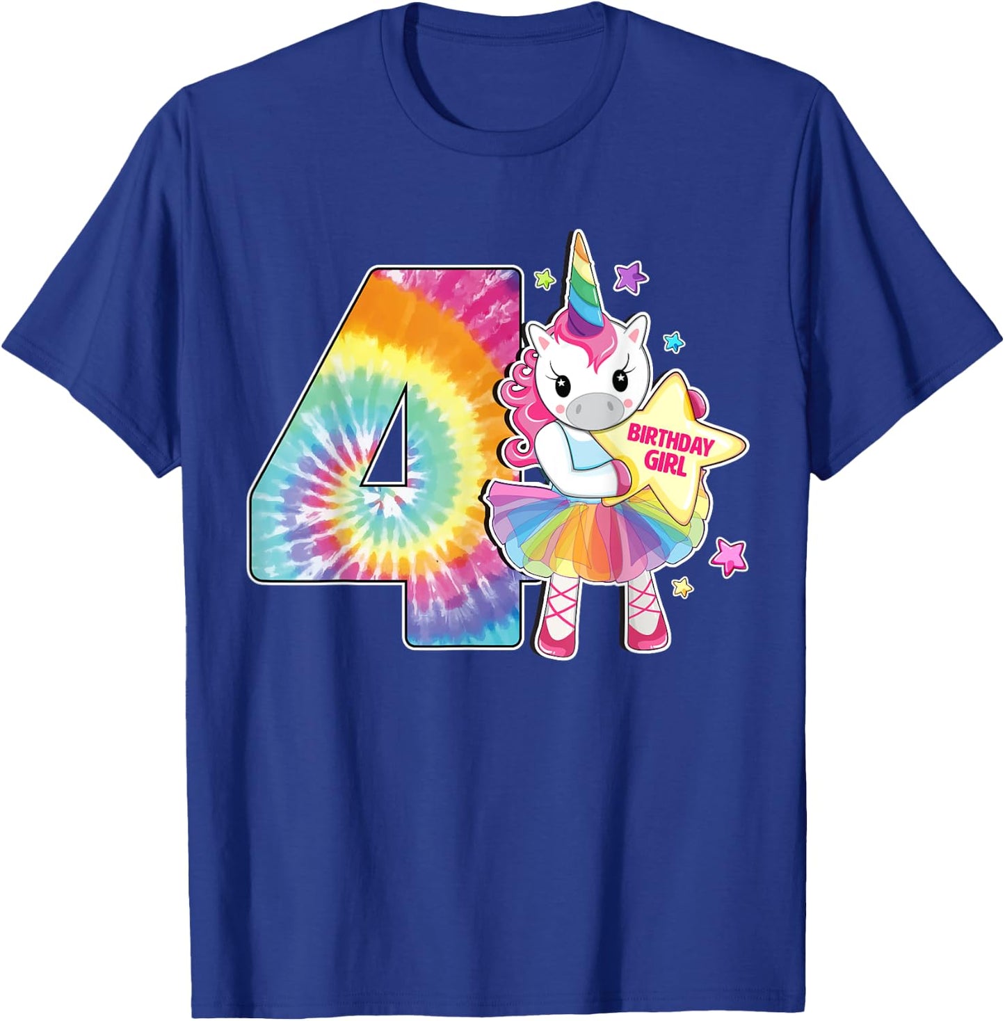 4th Birthday Unicorn Shirt Gift Girls Age 4 Tie Dye T-Shirt - T-Shirt | Royal