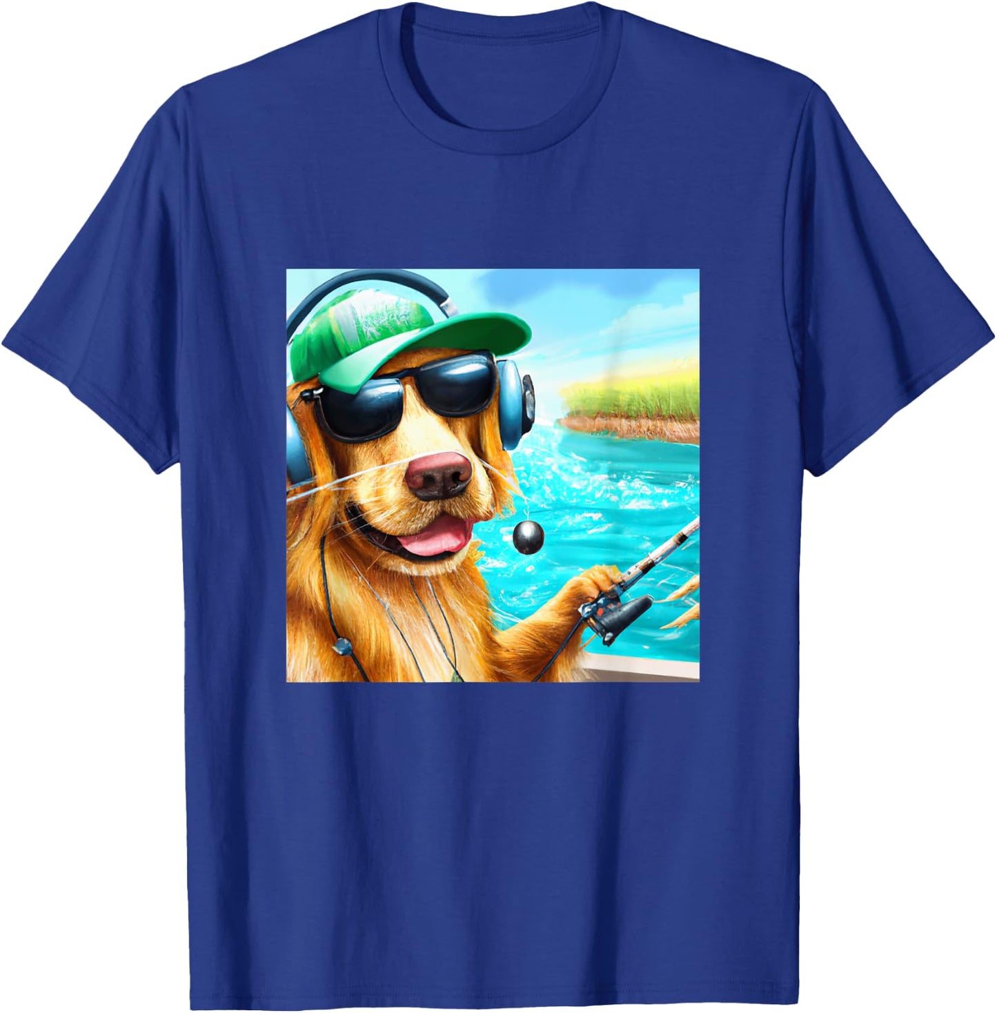 Fishing Shirt Men Boys Dad Kids Gift Golden Retriever Dog T-Shirt - T-Shirt | Royal