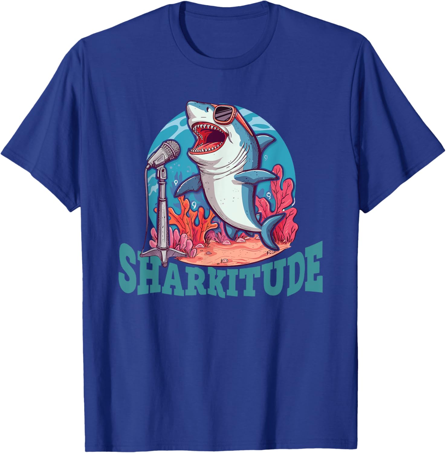 Sharkitude Shark Singing With Attitude T-Shirt - T-Shirt | Royal