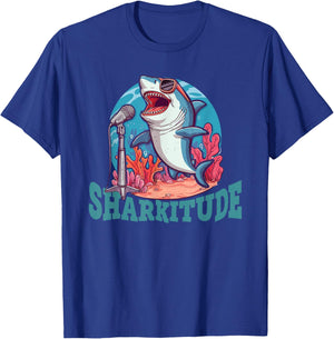 Sharkitude Shark Singing With Attitude T-Shirt - T-Shirt | Royal