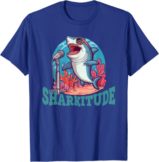 Sharkitude Shark Singing With Attitude T-Shirt - T-Shirt | Royal
