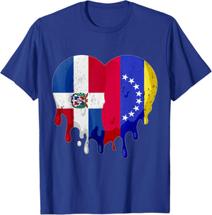 Dominican Republic Venezuela Flag Heart Citizen Patriot T-Shirt - T-Shirt | Royal