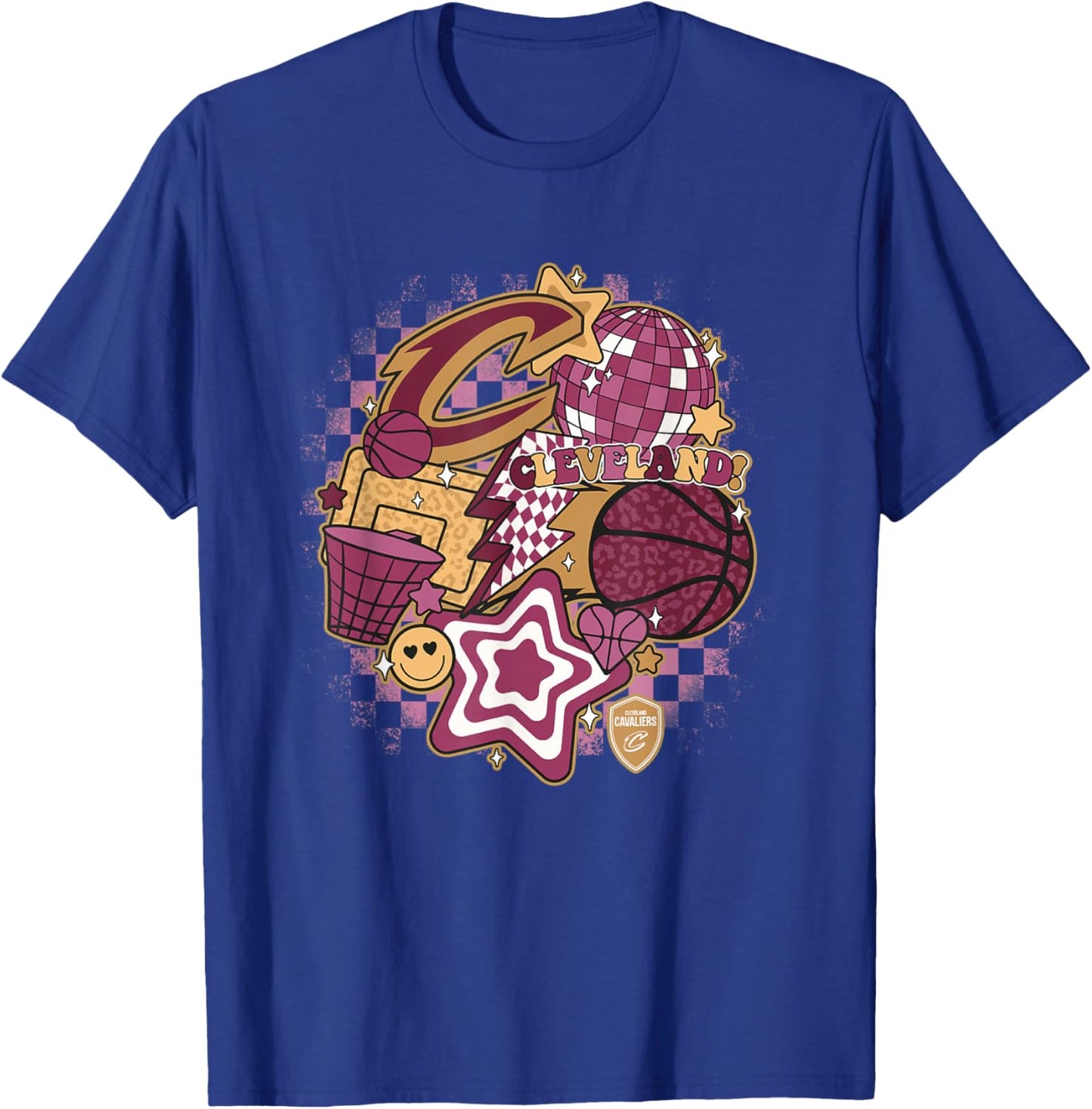 NBA Cleveland Cavaliers Psychedelic Basketball Collage , Small, White T-Shirt - T-Shirt | Royal