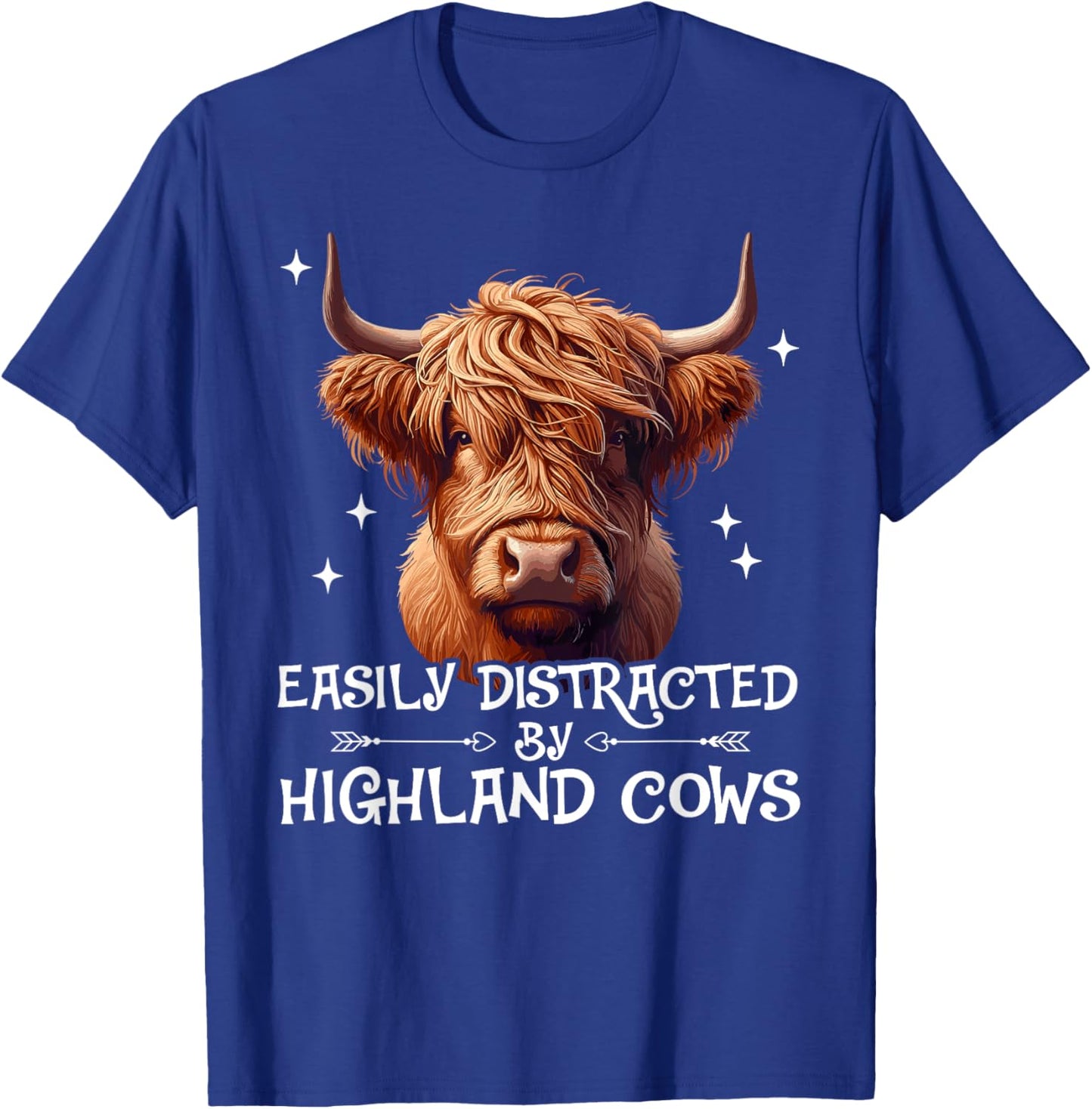 Retro Vintage Farmer | Easily Distracted By Highland Cows T-Shirt - T-Shirt | Royal
