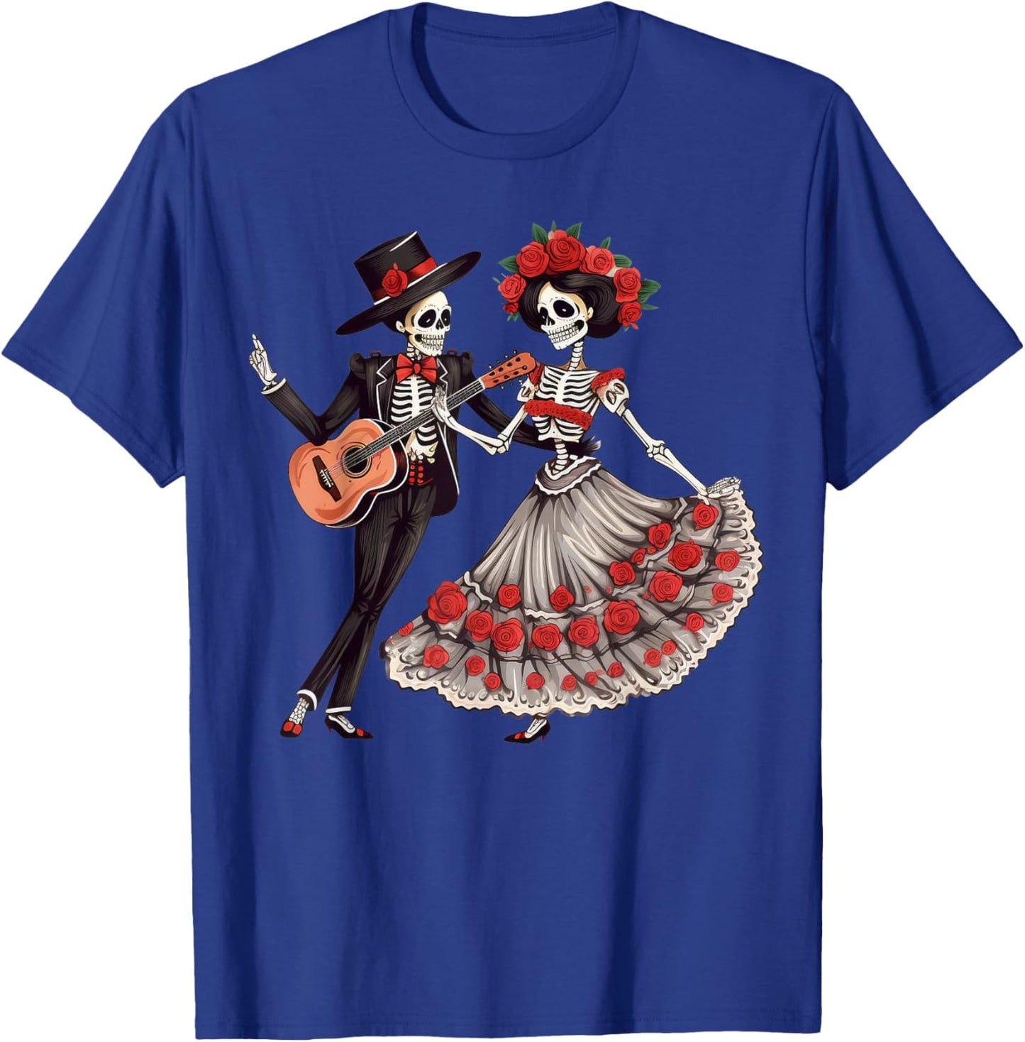 Dia De Los Muertos Dancing Skeletons Mexican Couple Matching T-Shirt - T-Shirt | Royal