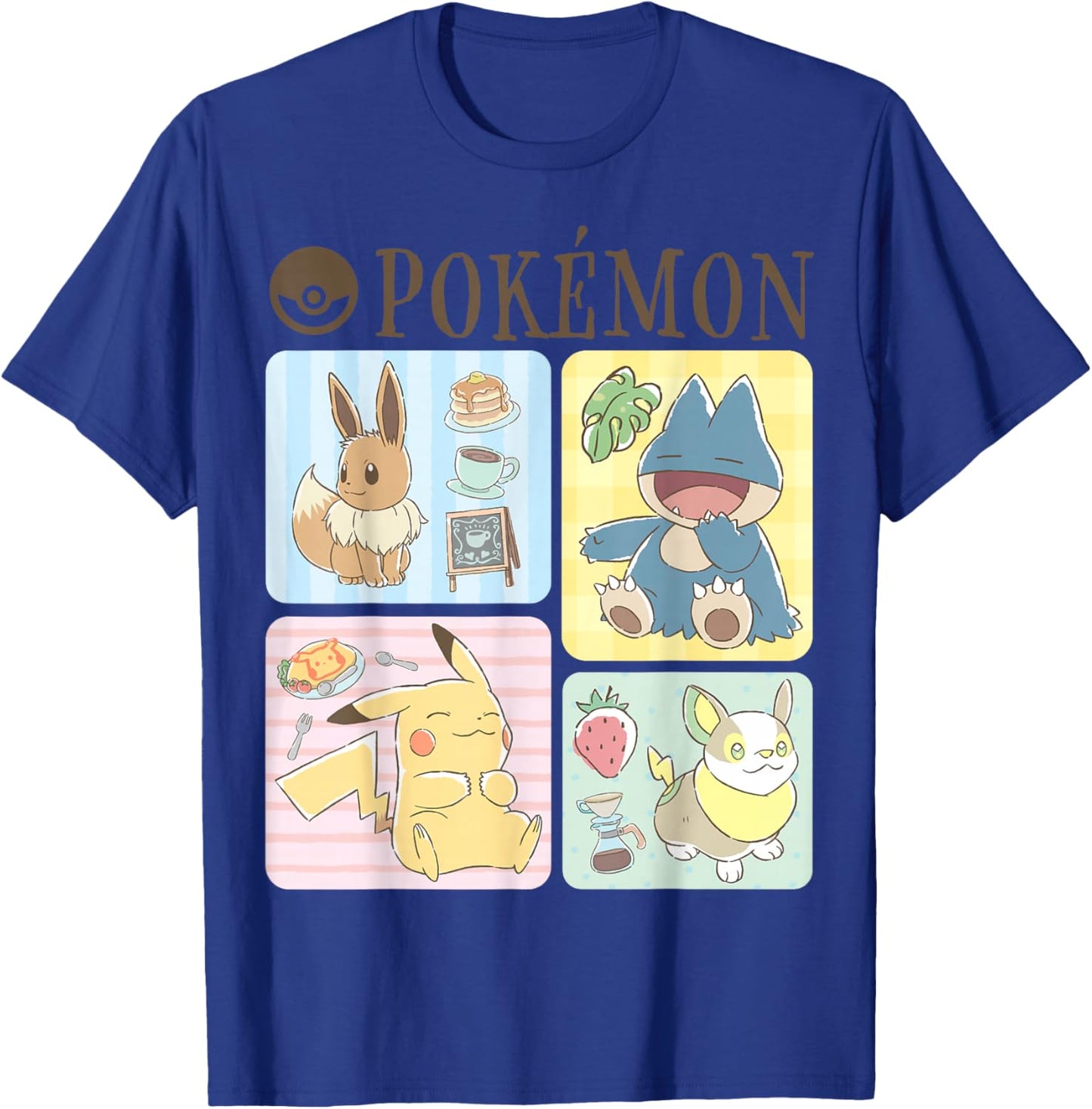 Pokémon - Pikachu Eevee Munchlax Yamper Cafe Group T-Shirt - T-Shirt | Royal