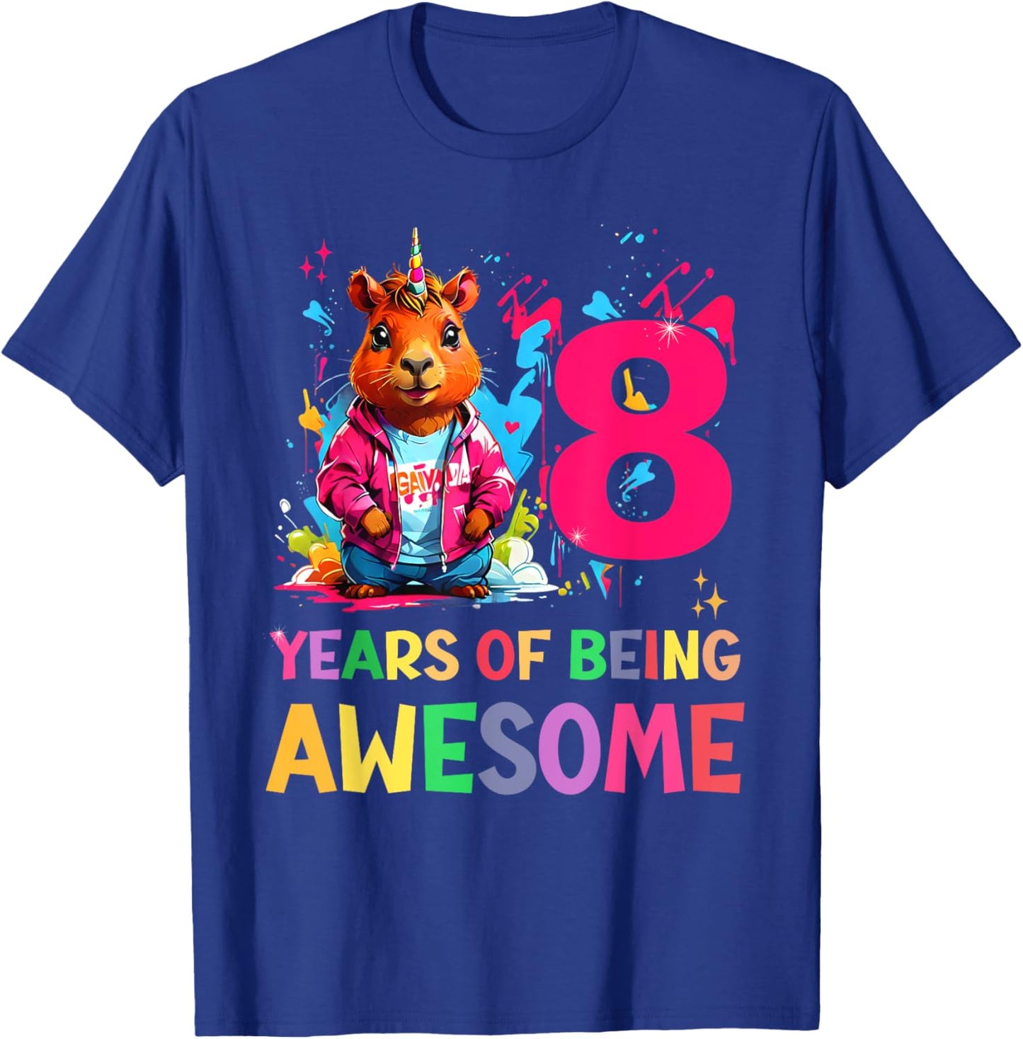 awesome capybara cappy birthday 8 year old Girls 8th B-day T-Shirt - T-Shirt | Royal