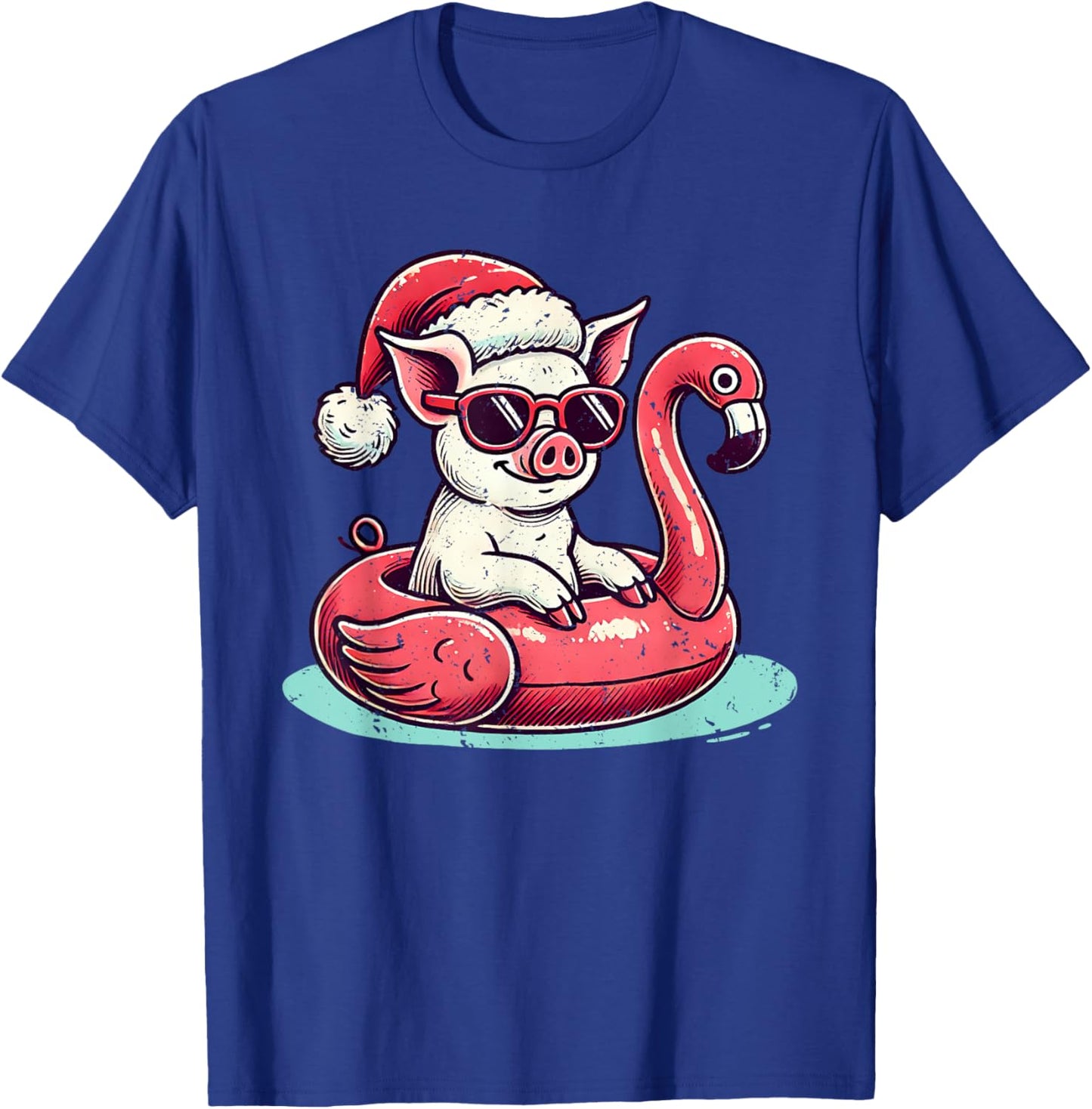 Funny Christmas in July Pig Mom Santa Flamingo Floatie T-Shirt - T-Shirt | Royal