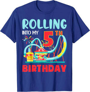 Rolling Into My 5th Birthday Roller Coaster 5 Years Old T-Shirt - T-Shirt | Royal