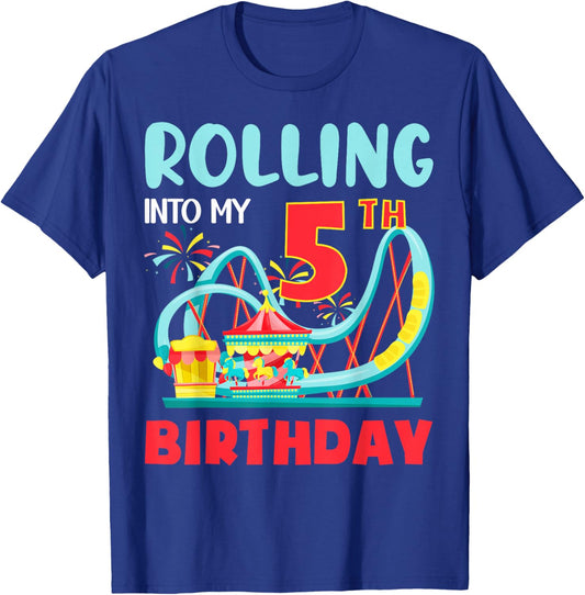 Rolling Into My 5th Birthday Roller Coaster 5 Years Old T-Shirt - T-Shirt | Royal