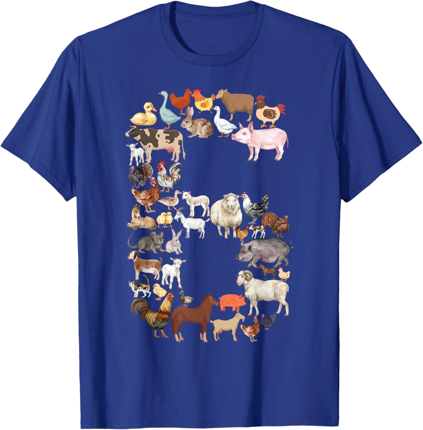 Fun 6th Birthday Farm Animals Theme Boy Kids 6 Year Old Bday T-Shirt - T-Shirt | Royal