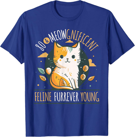 Cat Lover 80th Birthday Cat Owner Birthday Age 80 T-Shirt - T-Shirt | Royal