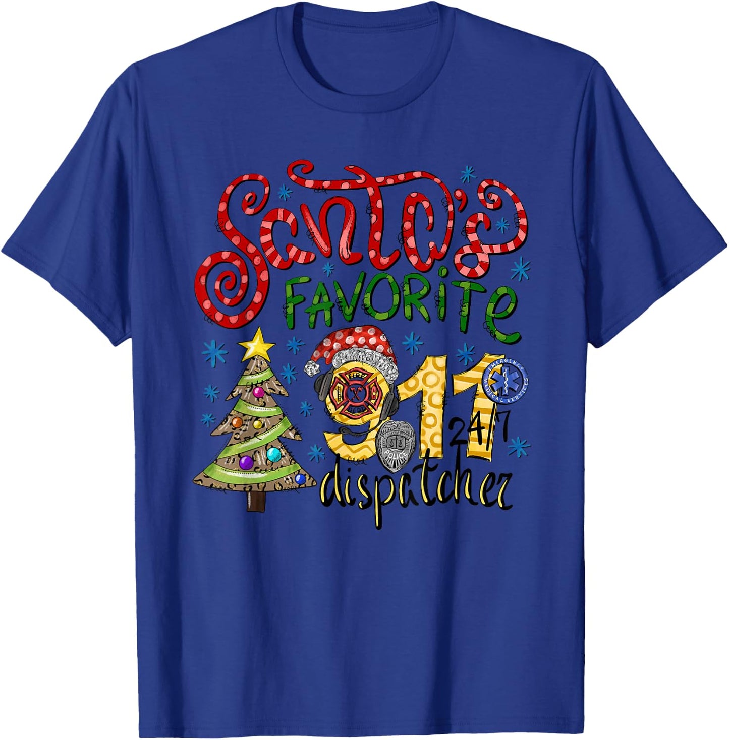 Santa's Favorite Dispatcher, 911 Dispatch Christmas Holiday T-Shirt - T-Shirt | Royal