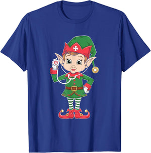 Cute Elf Nurse Scrub Tops Christmas Stethoscope Nursing Girl T-Shirt - T-Shirt | Royal