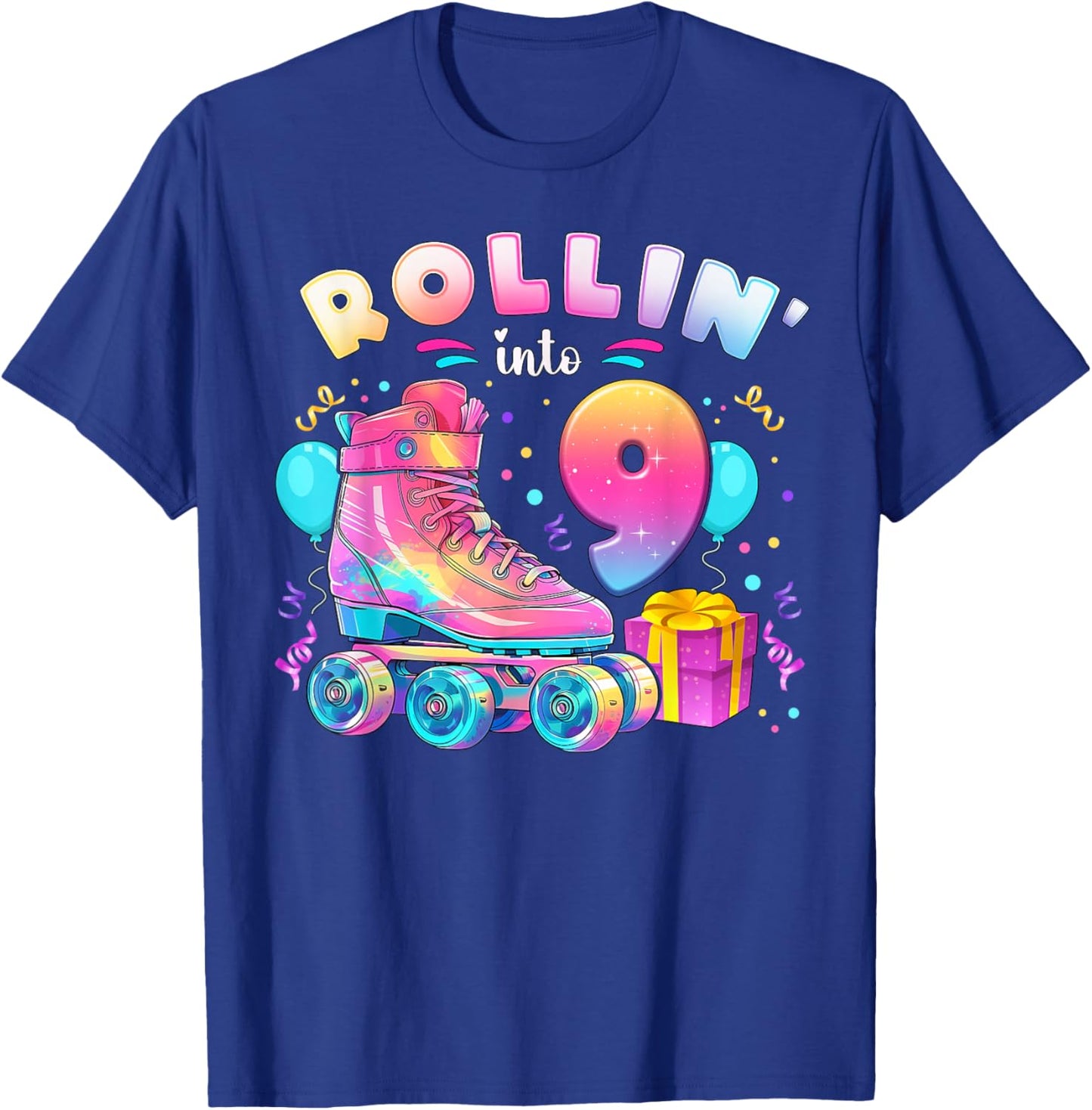 9th Birthday Girl 9 Years, Roller Skates, Number 9 T-Shirt - T-Shirt | Royal