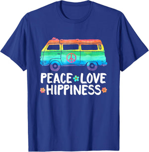 Peace Love Hippiness Rainbow Peace Symbol Flowers T-Shirt - T-Shirt | Royal