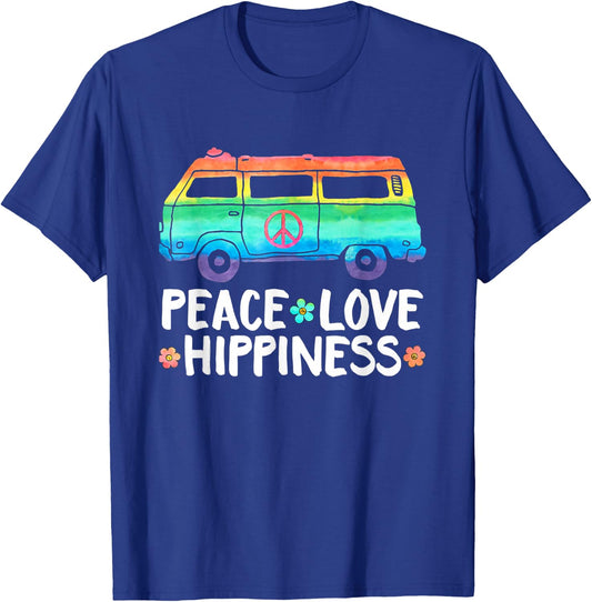 Peace Love Hippiness Rainbow Peace Symbol Flowers T-Shirt - T-Shirt | Royal