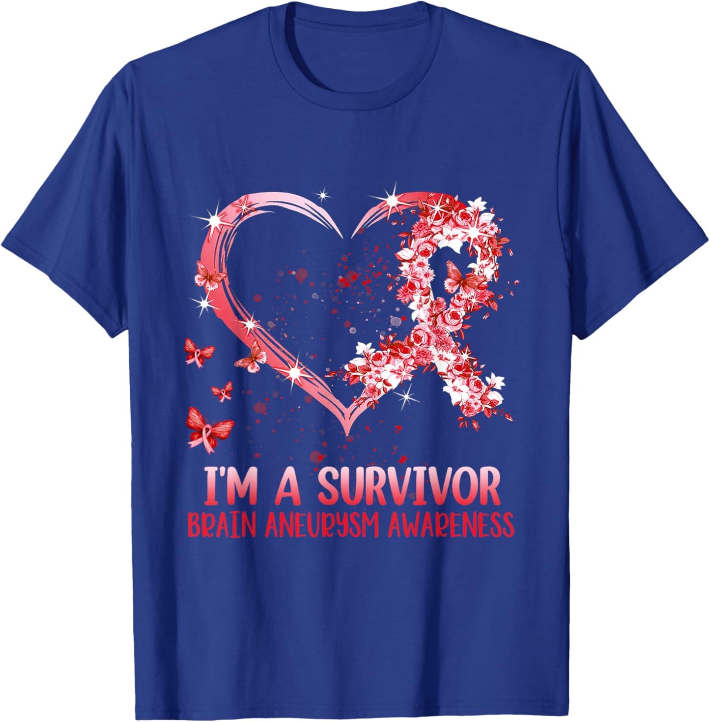 I'm A Survivor Brain Aneurysm Awareness Burgundy Heart T-Shirt - T-Shirt | Royal