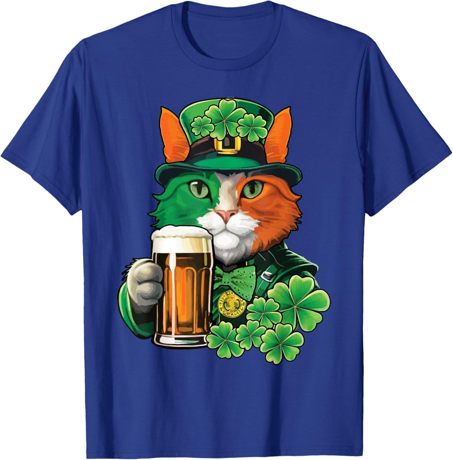 Cat Holding Beer St Patricks Day Saint Patricks Day T-Shirt - T-Shirt | Royal