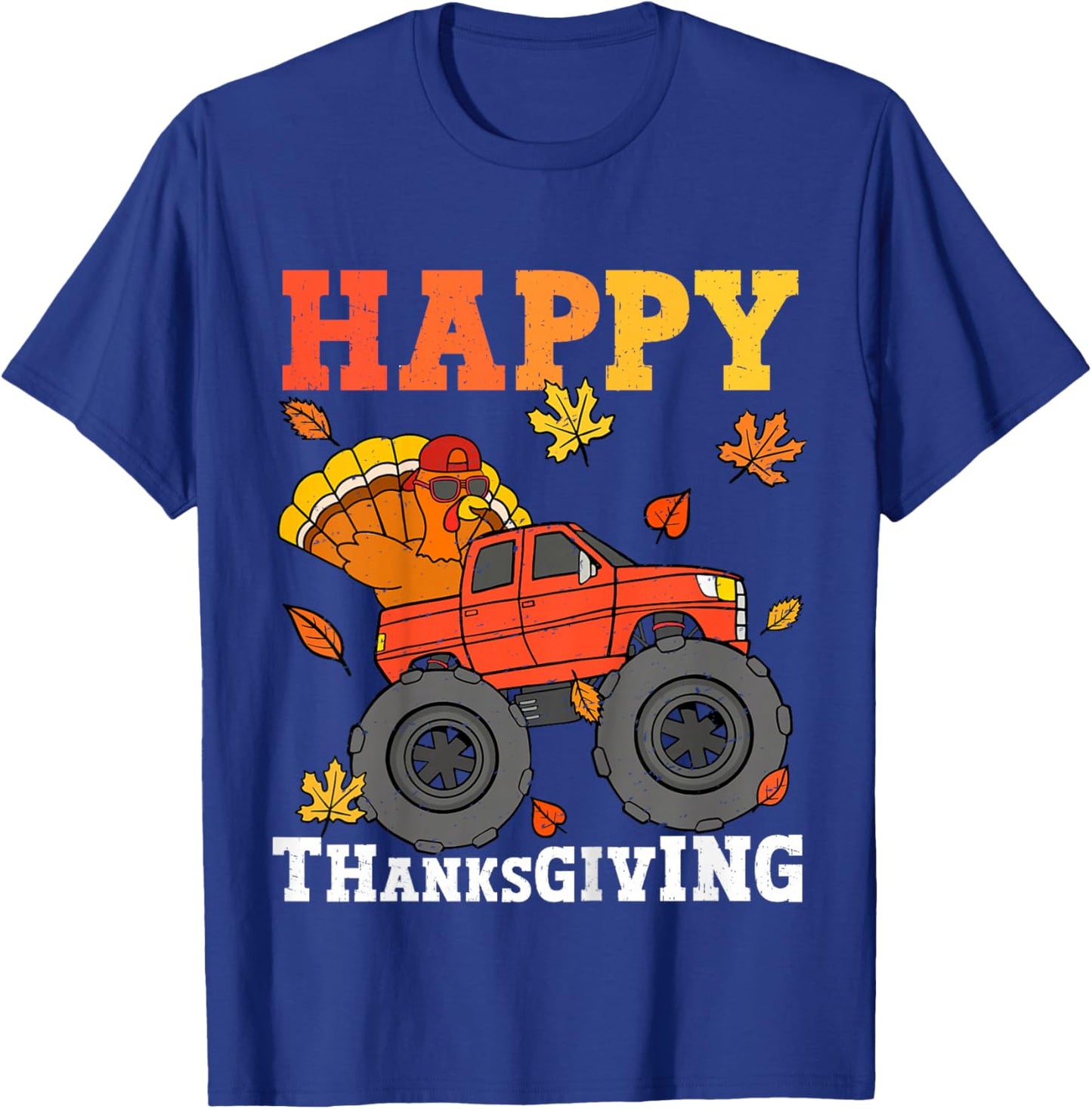 Kids Monster Truck Turkey Happy Thanksgiving Kids Toddler Boys T-Shirt - T-Shirt | Royal