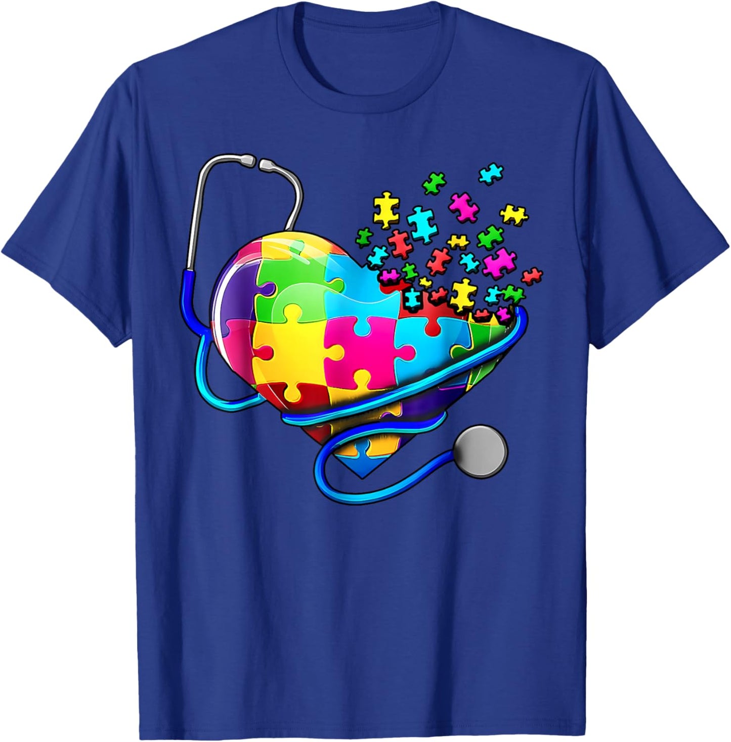 Autism Awareness Nurse Stethoscope Heart ASD Scrub Top Women T-Shirt - T-Shirt | Royal